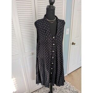 TULIP Top Tunic Women's M Black/Taupe Polka Dot Artsy Lagenlook Hi-Lo Oversize